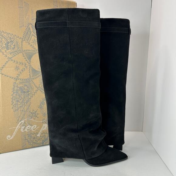 New Free People Felicity Foldover Suede Pull On Boot Black Women's 9.5 NWB - Picture 6 of 11